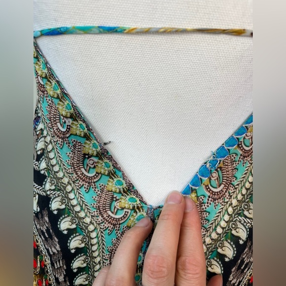 Bejeweled Tropical Maxi Dress Hi-Low Resort Cruise Love Island Boho Vaca Cruise - Picture 13 of 16